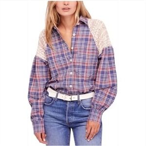 Free People Fireside Nights Button Up Shirt Plaid Women's Size XS